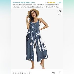 BUENOS NINOS Women's V Neck Floral Maxi Dress Boho Printed Adjustable Spaghetti